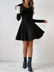 Ribbed Knit Long Sleeve A-Line Dress