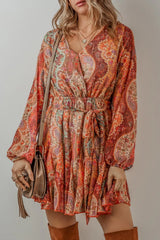 Boho Paisley Print Long Sleeve Mini Dress