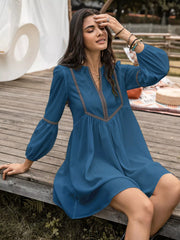 Notched Balloon Sleeve Mini Dress