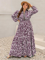 Plus Size Floral Print Maxi Dress with Long Sleeves