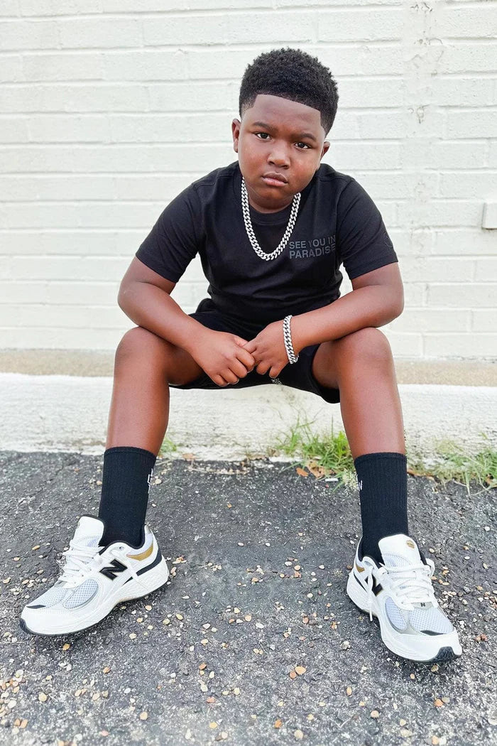 Black Jordan Craig Kids Tonal T-Shirt, casual kids' tee with subtle branding and simple design, featuring a comfortable fit and soft fabric.
