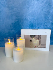 Cream Moving LED Glass Candle Set