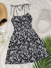 Floral Print Tie Strap Mini Dress