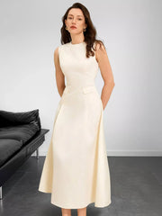 Sleeveless A-Line Midi Dress with Pockets