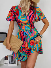 Colorful Print Short Sleeve Mini Dress