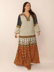 Plus Size Notched Balloon Sleeve Maxi Dress