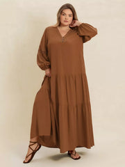 Plus Size Bohemian Tiered Maxi Dress with Balloon Sleeves