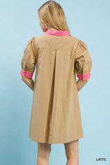 Umgee Embroidered Contrast Trim Tunic Dress