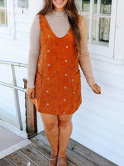 Floral Corduroy Overall Dress