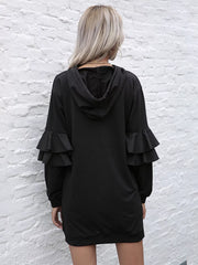 Ruffle Long Sleeve Hooded Mini Dress
