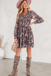 Floral Mesh Long Sleeve Mini Dress