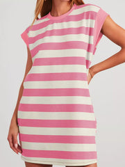 Stripe Cap Sleeve Pocketed Shift Dress