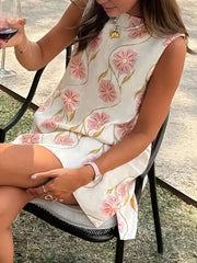 Floral Pattern Sleeveless Mini Dress
