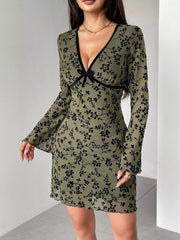 Floral Print Flare Sleeve Mini Dress