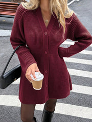Button-Down Knitted Sweater Dress