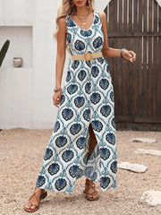 Printed Slit Sleeveless Maxi Dress
