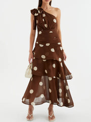 Polka Dot One-Shoulder Ruffle Dress