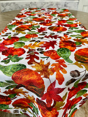 Polyester multicolor pumpkin foliage fall table runner 16 x 70 inch for traditional transitional home decor from Magnolias Home Decor