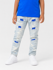 FWRD Kids Crystal denim jeans for kids in ice blue and royal color, showing the stylish denim fabric and fit.