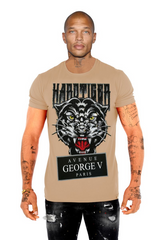 Beige George V 'Hard Tiger' graphic T-shirt with bold tiger illustration, casual fit, and classic crew neckline.