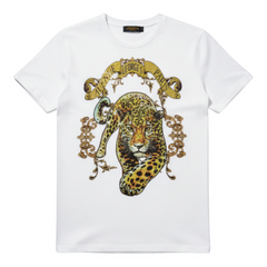 White George V Tiger graphic T-shirt featuring a bold tiger print on the front. Casual men's tee with a modern fit.