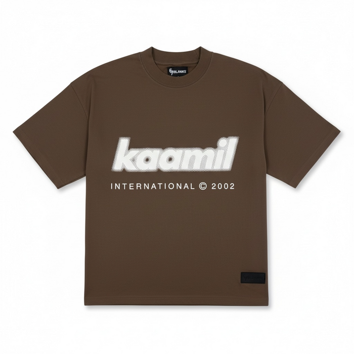 KML 'STATIC' heavyweight brown T-shirt featuring a casual fit and graphic print on the front, made from durable, high-quality fabric.