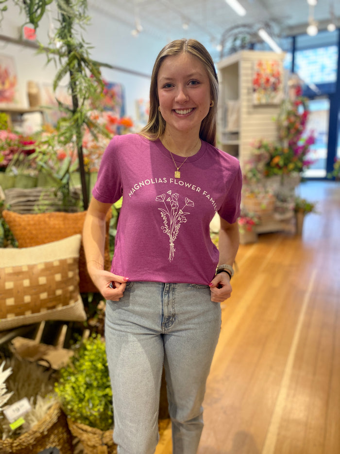 Pink Magnolias magenta spring Bella t-shirt gift from Magnolias Home Decor