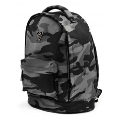Grey Mint camo leather backpack with adjustable straps and zipper compartments, stylish accessories for casual use.