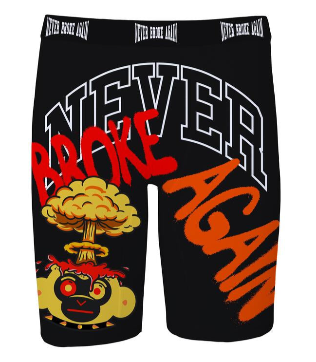 Never Broke Again "Explosion" boxers, stylish men's accessories with bold printed design, comfortable waistband, and vibrant colors.