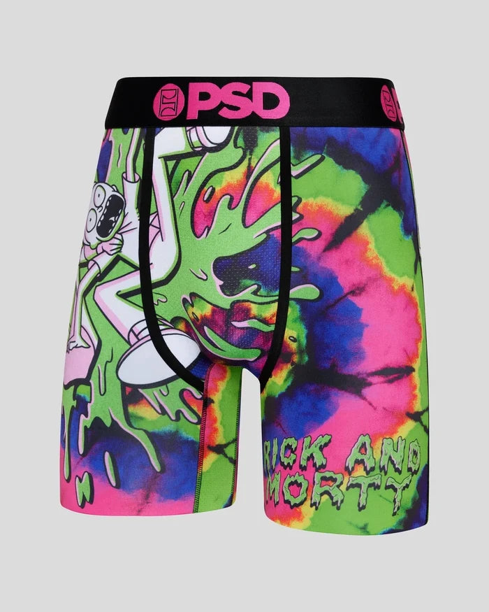 PSD 'R&M Slime' boxers underwear, bright green and black with slime design, showcasing comfortable fit and bold style.