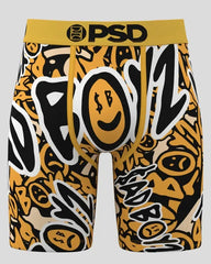 PSD Underwear Sad Face Boxer Shorts, colorful men's accessories with playful sad face print on fabric.