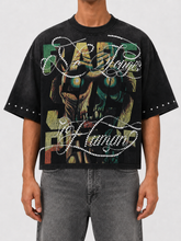 Black oversized rhinestone T-shirt by RARE PEACE featuring a "No Longer Human (Zombie)" graphic design.