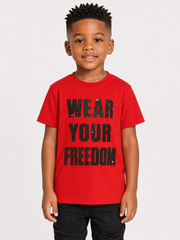 Red Rawyalty Kids 'Freedom' T-shirt, bright kids' tee with bold graphic and comfortable fit, perfect for active children.