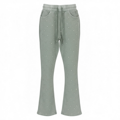 Rebel Denim Diamond fleece stack flared sweat pants in sage, stacked jogger style with a relaxed fit and flared leg design.