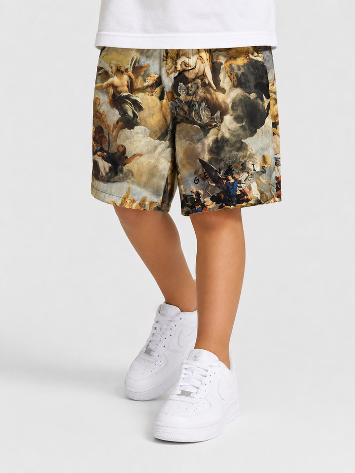 Rebel Minds kids' Genesis board shorts featuring vibrant colors and a comfortable fit, perfect for summer swimming and beach fun.