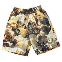 Rebel Minds Kids Genesis board shorts featuring colorful tie-dye design and elastic waistband, perfect for active kids.