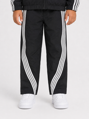 Rebel Minds kids' black nylon stripe track pants with sporty design and comfortable fit for active children.