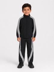 Black Rebel Minds Kids nylon jacket with colorful stripe details, lightweight and stylish for children.