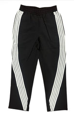 Rebel Minds kids' nylon stripes black track pants with sporty design and elastic waistband for comfortable active wear.