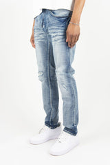 Light blue Roar Denim R&R slim straight denim jeans with classic five-pocket style and subtle fading, front view.