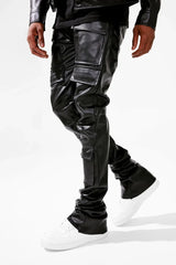 Black Jordan Craig Ross Thriller Cargo Stacked Denim Pants with multiple pockets and layered design.
