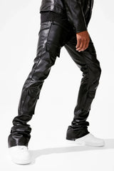Black Jordan Craig Ross Thriller Cargo Stacked Denim Pants with multiple pockets and a relaxed fit.
