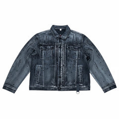Smugglers Moon crystallized washed black denim jacket with distressed detailing and classic fit, stylish and durable for everyday wear.