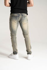 Dark indigo Spark 'Basic' stretch denim jeans showing a close-up of denim fabric and stitching details.