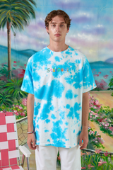 Stay Cool Tropical T-Shirt in cloud wash with vibrant tropical print, casual short-sleeve tee for warm weather wear.