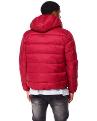 Clearance Switch Essential puffer jacket in black, featuring a quilted design and high collar for warmth and style.