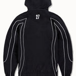 Black SYIP Hooligan Track Jacket with removable hood, featuring a sleek design and athletic fit.