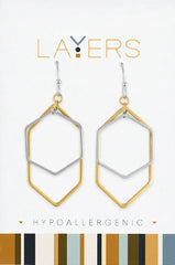 Silver two-toned hexagon dangle layers earrings for everyday gift from Magnolias Home Decor