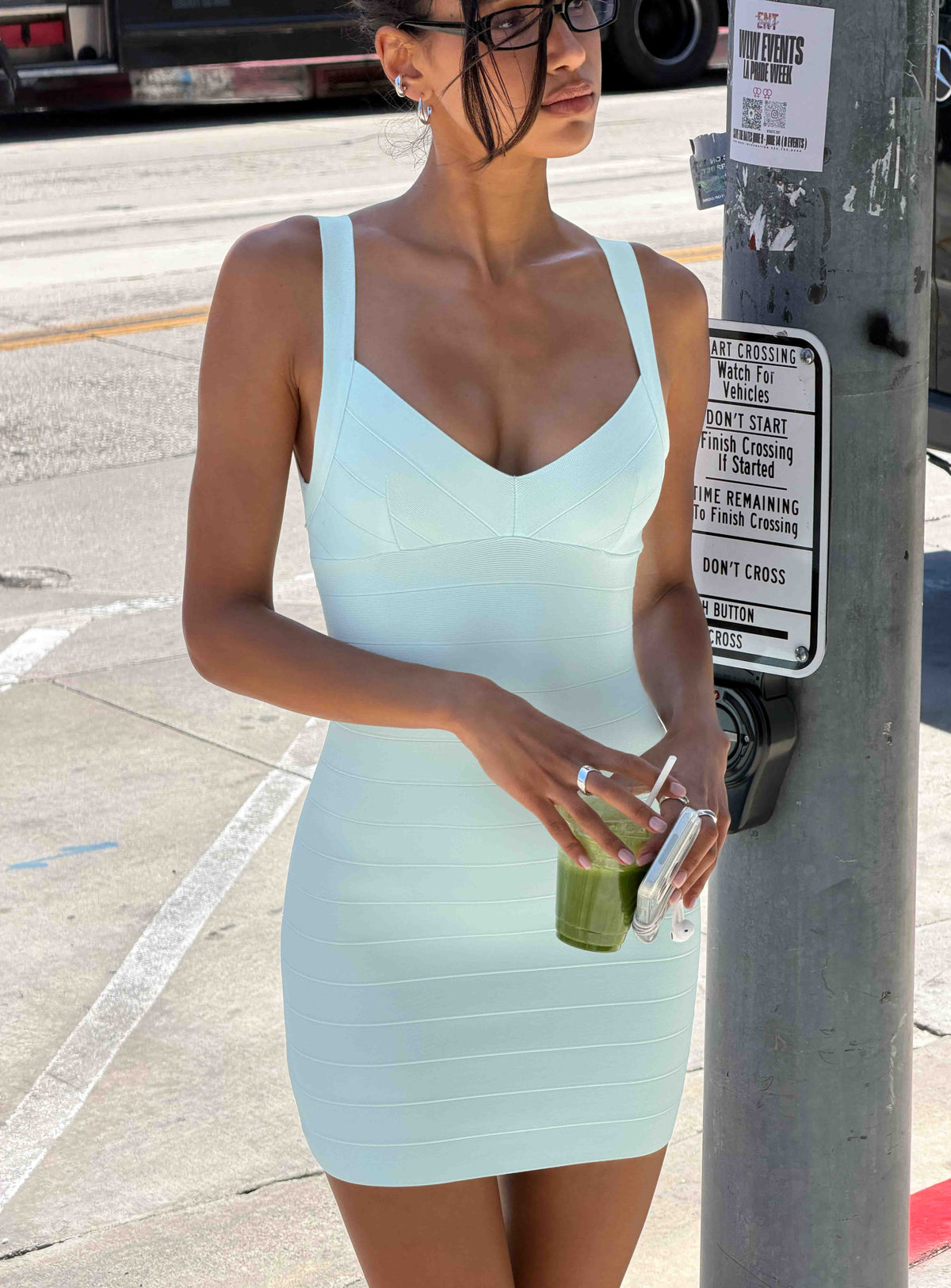 Justina Bandage Mini Dress Pastel Blue