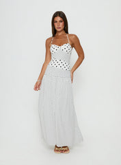Marguerite Halter Maxi Dress White Polka Petite